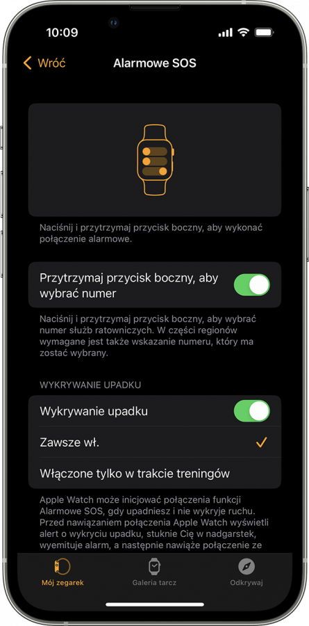 Apple Watch wykrywanie upadku