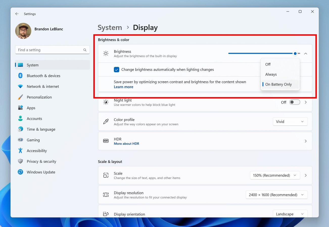 Content Adaptive Brightness Control dla komputerów desktop w Windows 11 