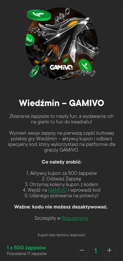 Wiedźmin 1 za Żappsy aplikacja Żappka Żabka GAMIVO fot. Tabletowo.pl