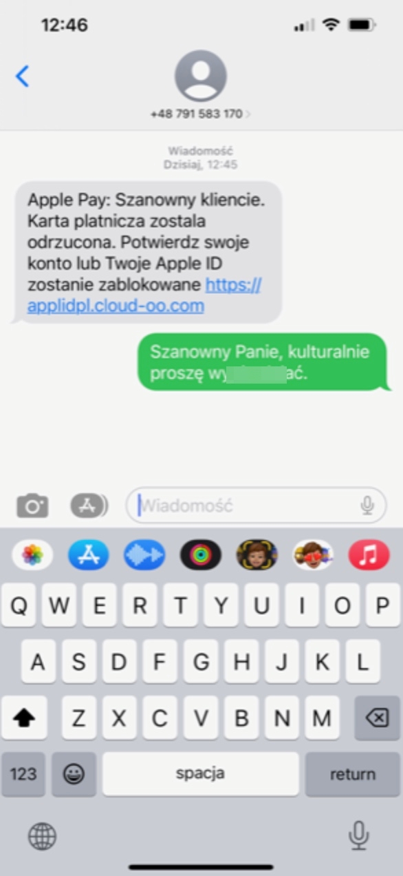 iPhone oszustwo SMS Apple Pay