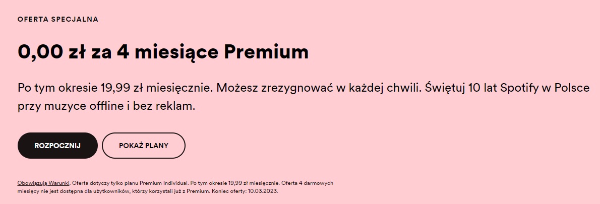 promocja Spotify Premium za darmo na 4 miesiące marzec 2023 roku fot. Tabletowo.pl