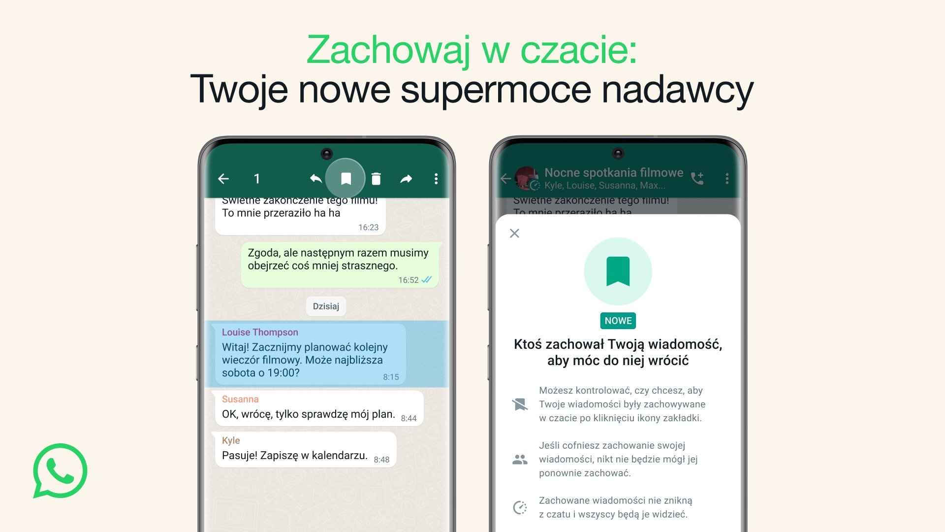 WhatsApp - opcja Zachowaj w czacie