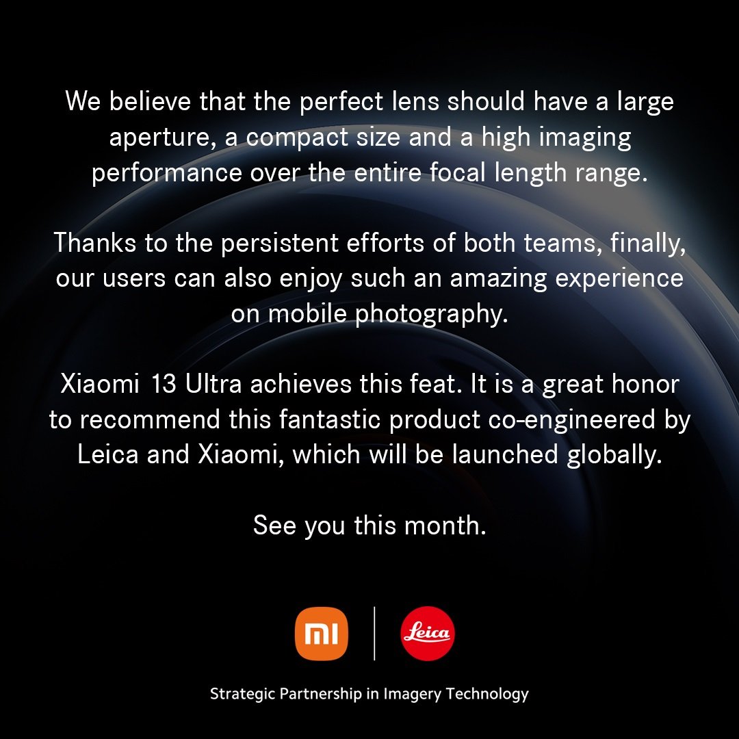 Zapowiedź premiery Xiaomi 13 Ultra w kwietniu 2023 roku