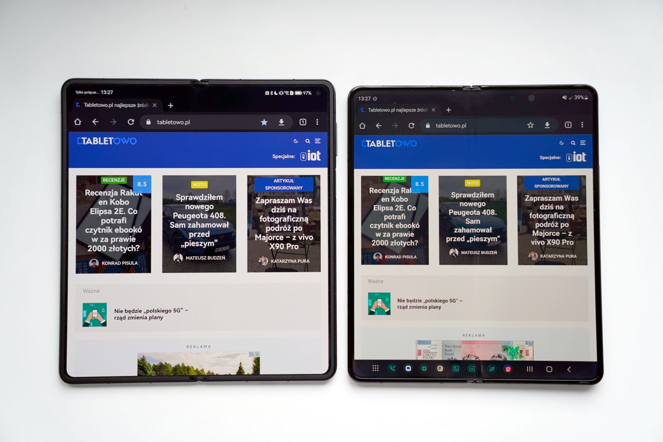 Huawei Mate X3 (po lewej) i Samsung Galaxy Z Fold 4 (po prawej) / fot. Tabletowo.pl