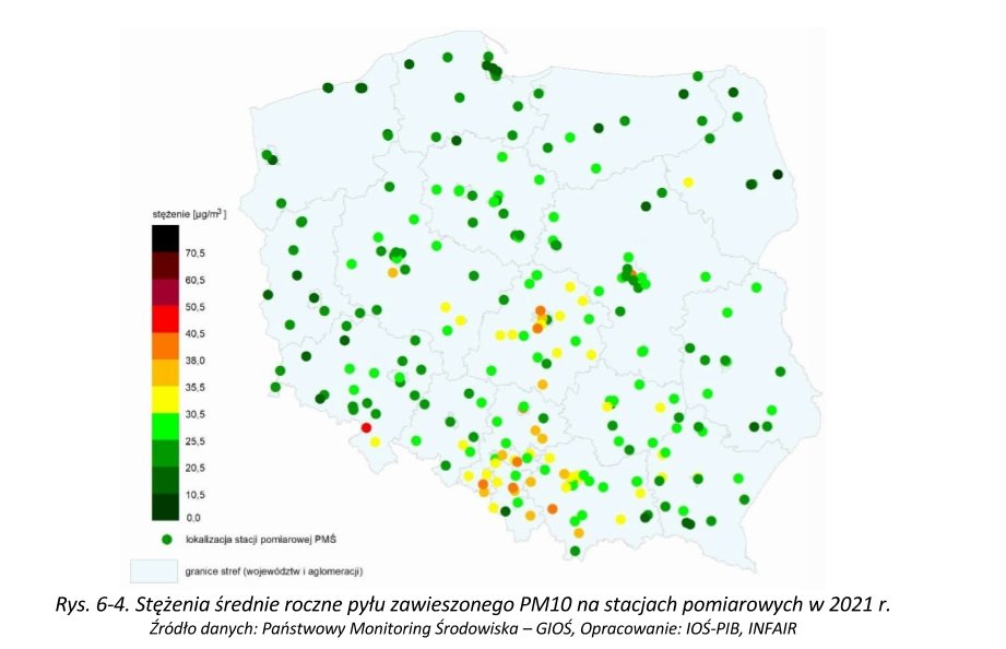 Ocena jakości powietrza GIOŚ 2021 PM 10