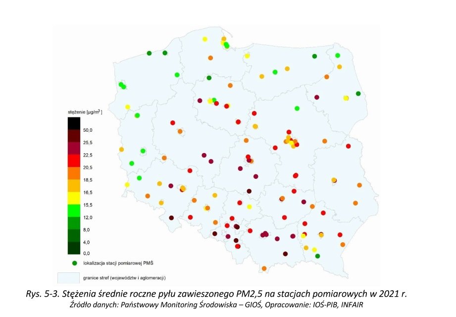 Ocena jakości powietrza GIOŚ 2021 PM 2,5