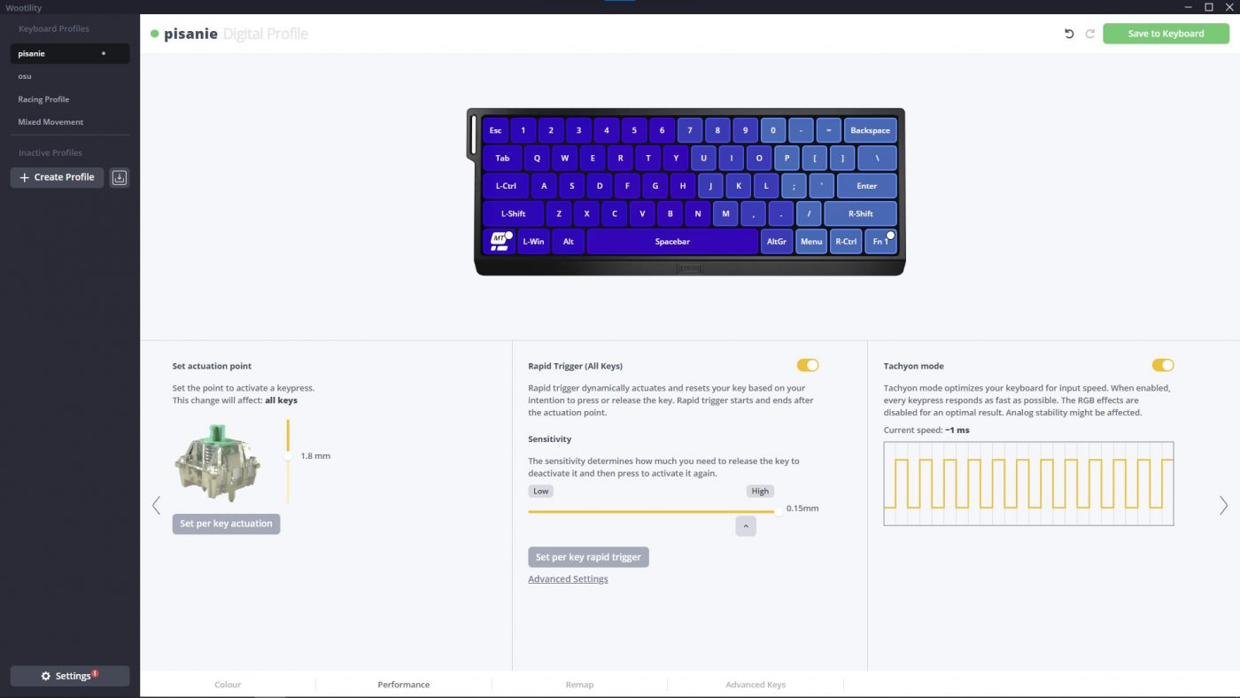 klawiatura dla graczy Wooting 60HE gaming keyboard software