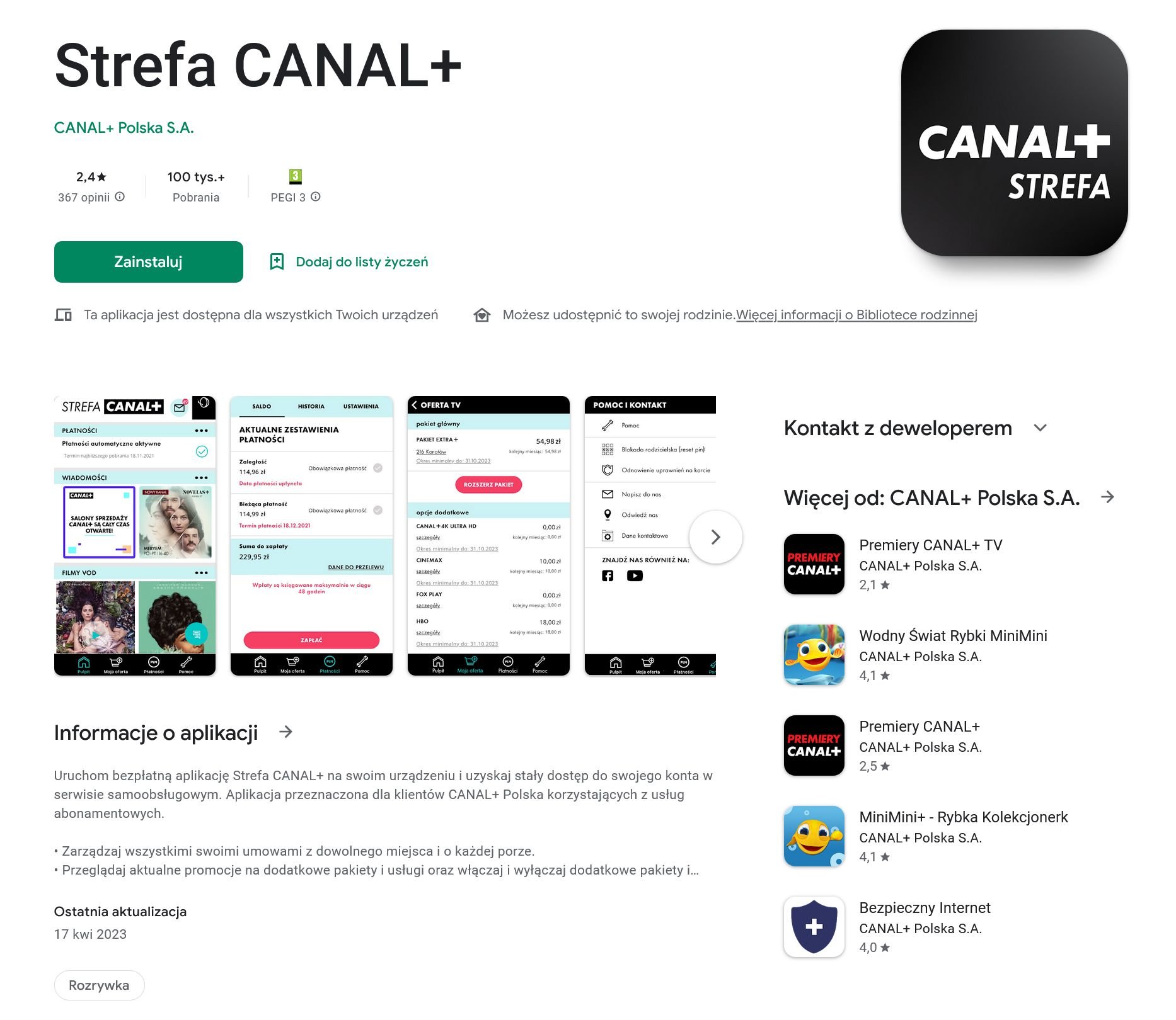 strefa canal+ aplikacja sklep play