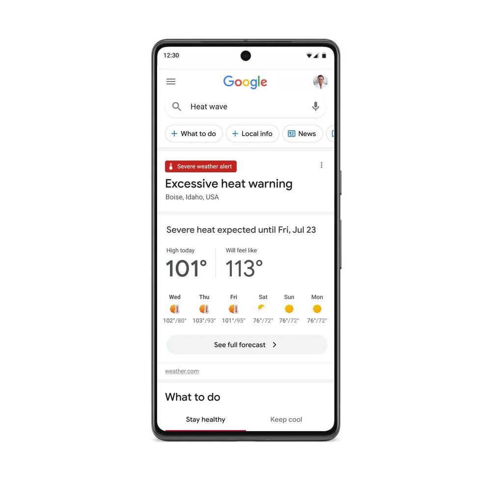 wyszukiwarka Google ostrzeżenia o ekstremalnych upałach