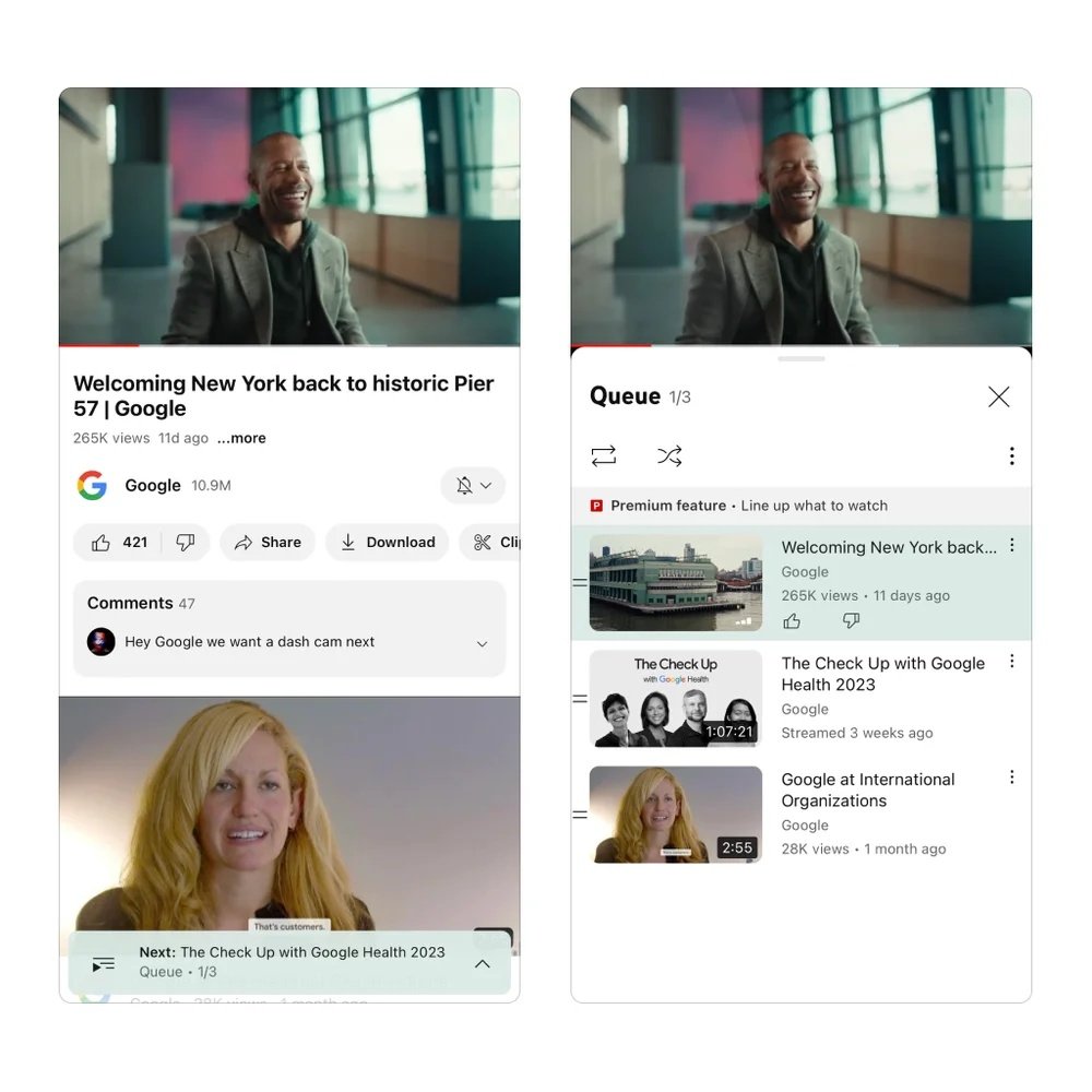 YouTube Premium funkcja kolejkowania