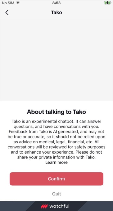 Sztuczna inteligencja Tako w aplikacji TikTok (fot. Watchful.ai)
