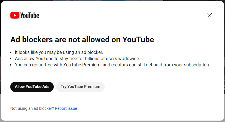 YouTube blokowanie AdBlock