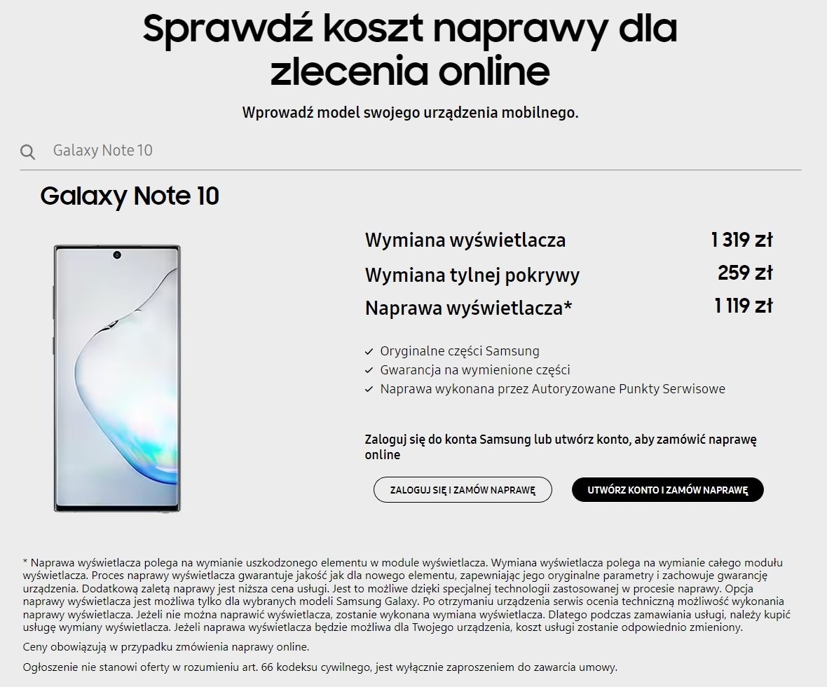 cennik Samsung cena naprawa ekranu wymiana wyświetlacza wymiana pokrywy panelu tylnego fot. Tabletowo.pl