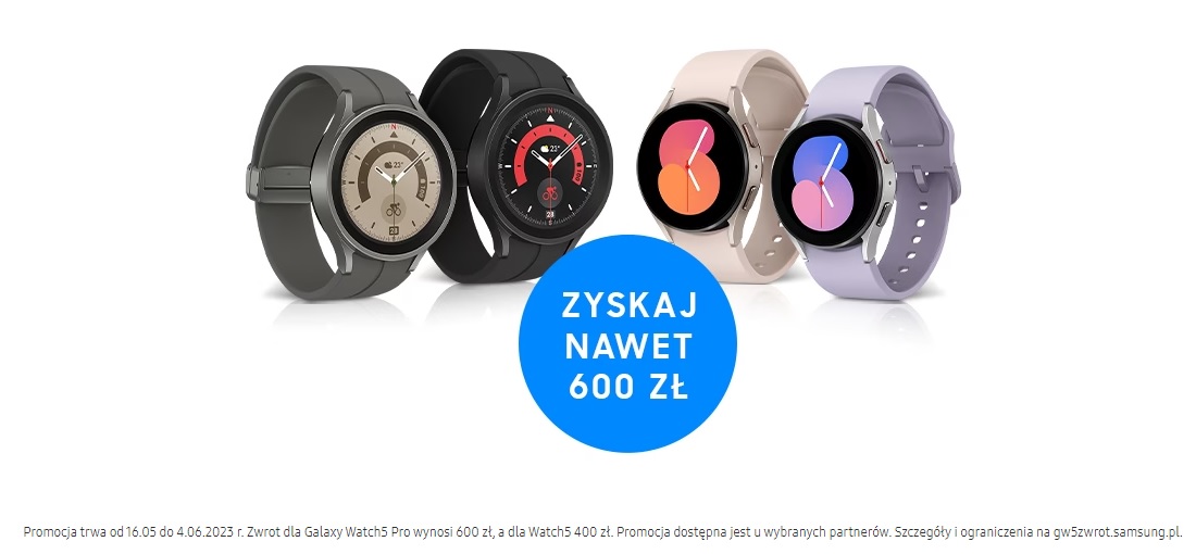 promocja na smartwatche Samsunga z serii Galaxy Watch 5 - zwrot do 600 złotych fot. Tabletowo.pl