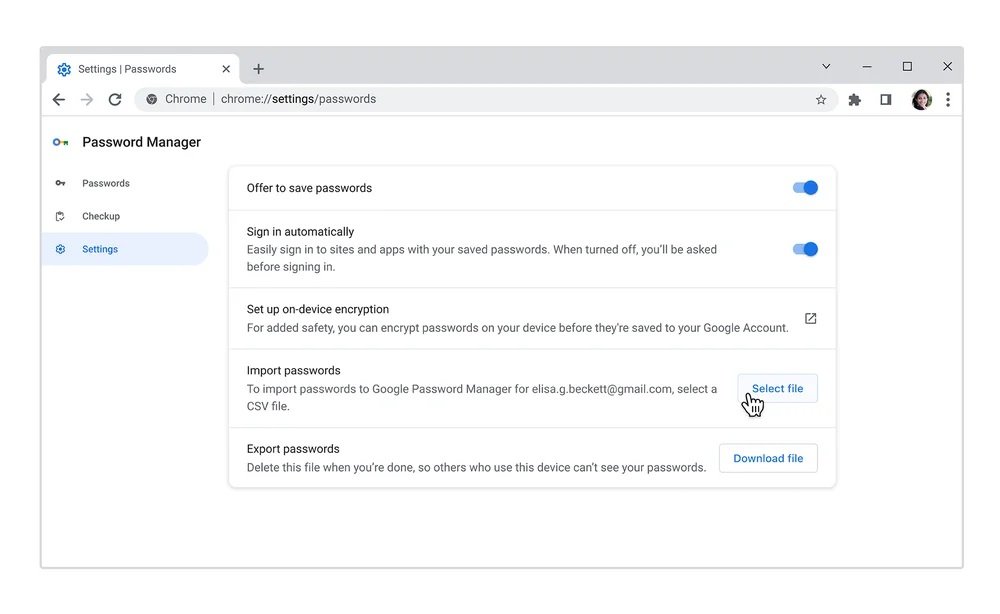 Google Chrome Menedżer haseł importowanie haseł