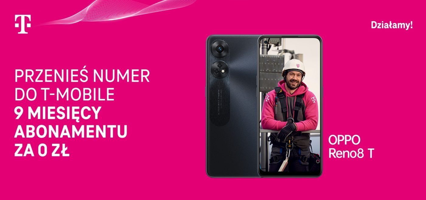 promocja T-Mobile abonament za 0 złotych przez 9 miesięcy dla przenoszących numer smartfon OPPO Reno 8T