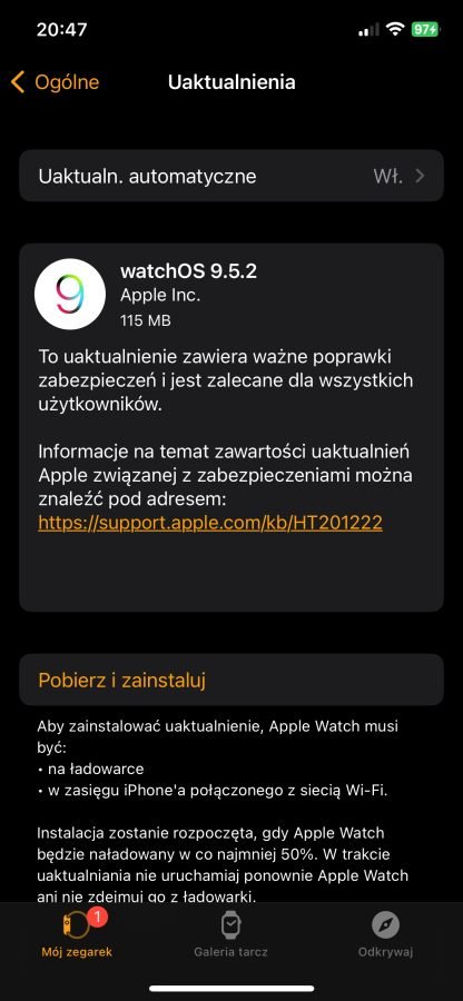 watchOS 9.5.2 aktualizacja