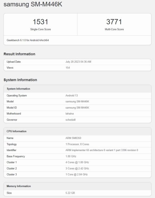 Samsung Galaxy M44 5G Geekbench fot. Tabletowo.pl