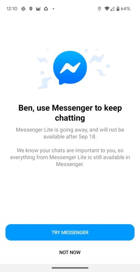 Facebook Messenger Lite komunikat