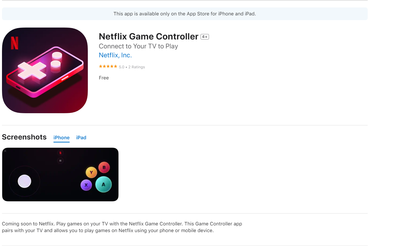 netflix game controller fragment opisu aplikacji