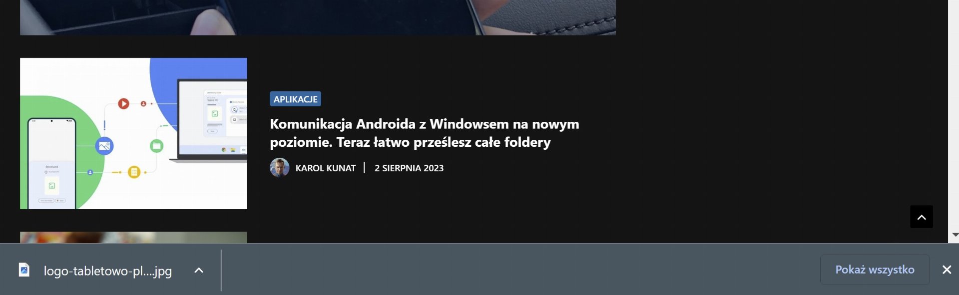 Pasek pobierania Google Chrome na desktopach