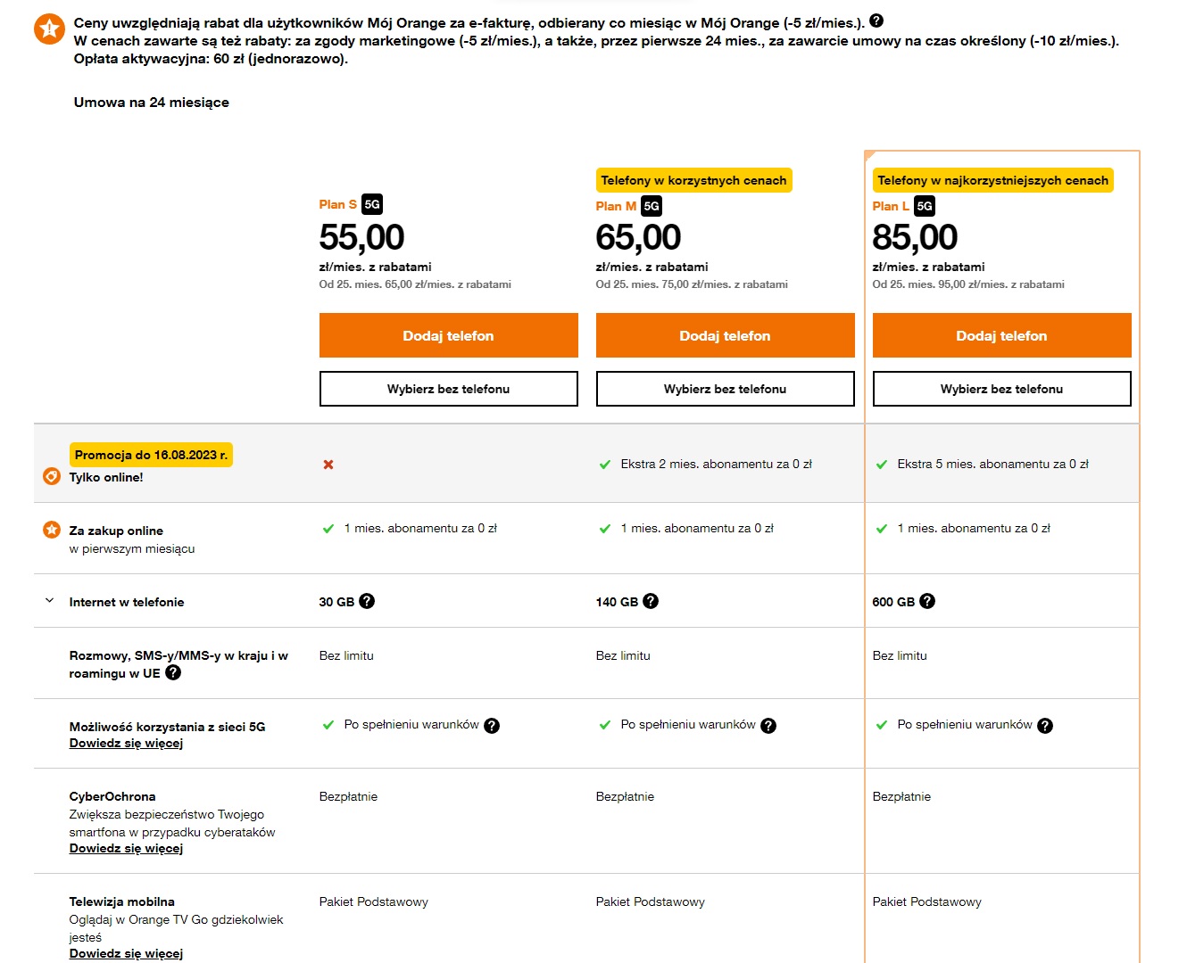 promocja Orange do sześciu miesięcy abonamentu za 0 złotych do 16.08.2023 fot. Tabletowo.pl