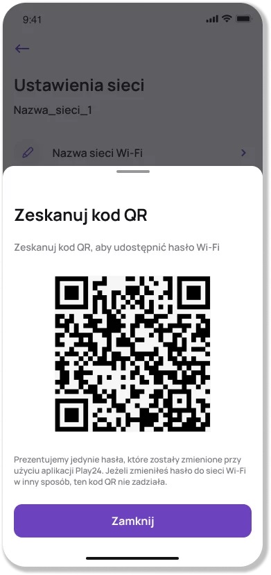 aplikacja Play24 udostępnianie hasła Wi-Fi