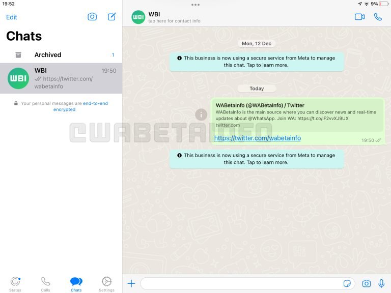 aplikacja WhatsApp iPad Beta