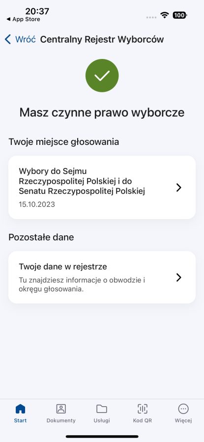 mObywatel nowe funkcje Twoje dane w Centralnym Rejestrze Wyborców fot. Tabletowo.pl