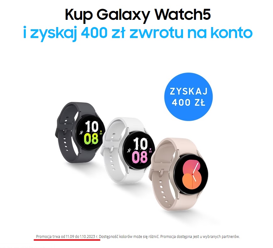 promocja Samsung na smartwatch Galaxy Watch 5 zwrot 400 złotych fot. Tabletowo.pl
