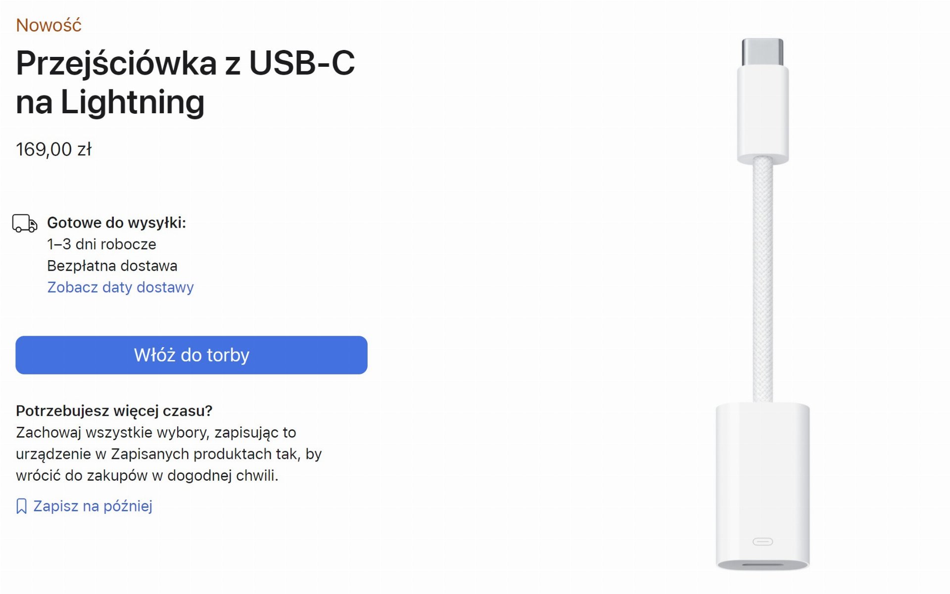 Przejściówka Apple USB-C na Lightning