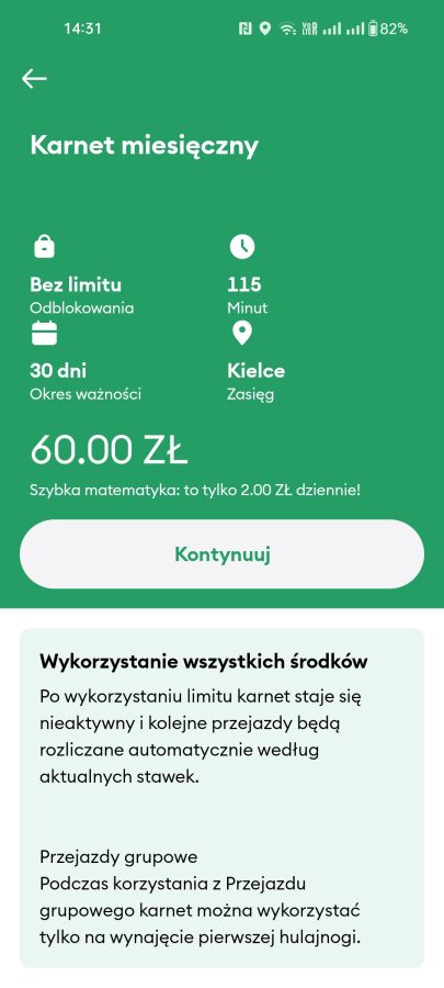 Bolt karnet miesięczny na przejazdy hulajnogą cennik cena Kielce fot. Tabletowo.pl