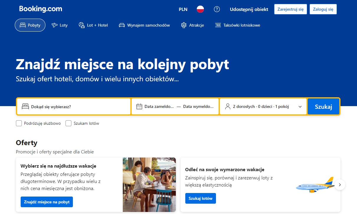 Booking.com strona główna fot. Tabletowo.pl
