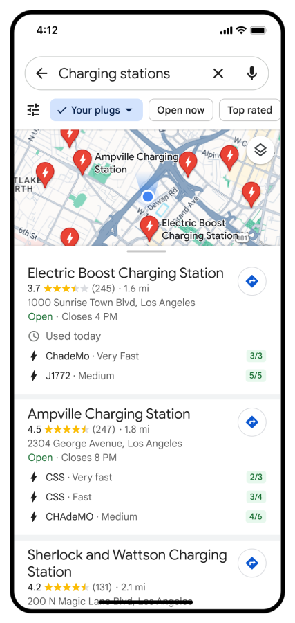 Mapy Google stacje ładowania samochodów elektrycznych