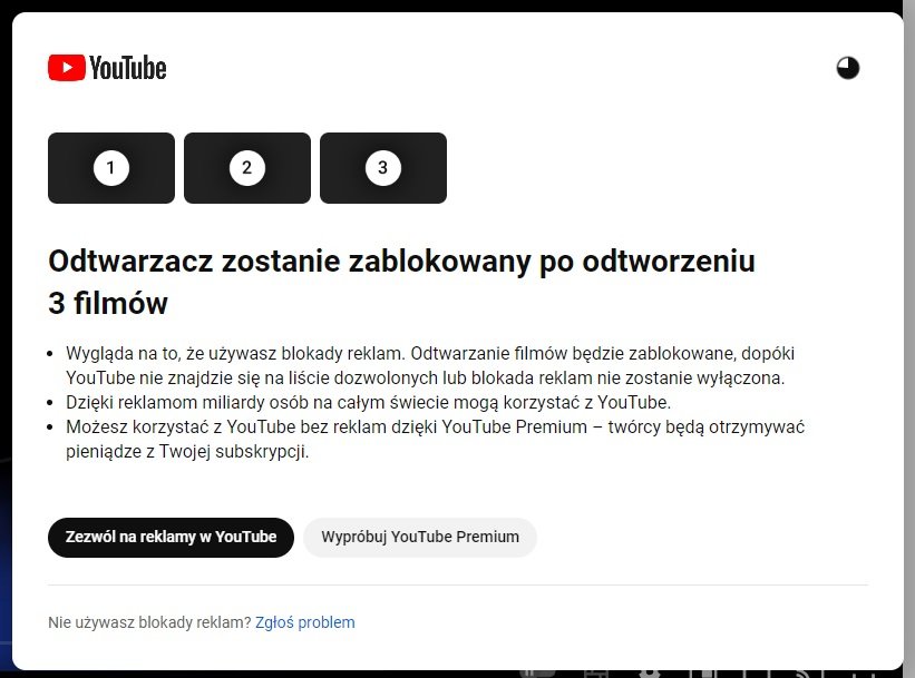 YouTube blokowanie reklam drugie ostrzeżenie fot. Tabletowo.pl