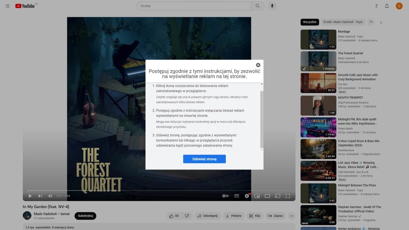 YouTube blokowanie reklam ostrzeżenie fot. Tabletowo.pl