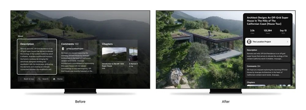 YouTube nowe wertykalne pionowe menu na Smart TV