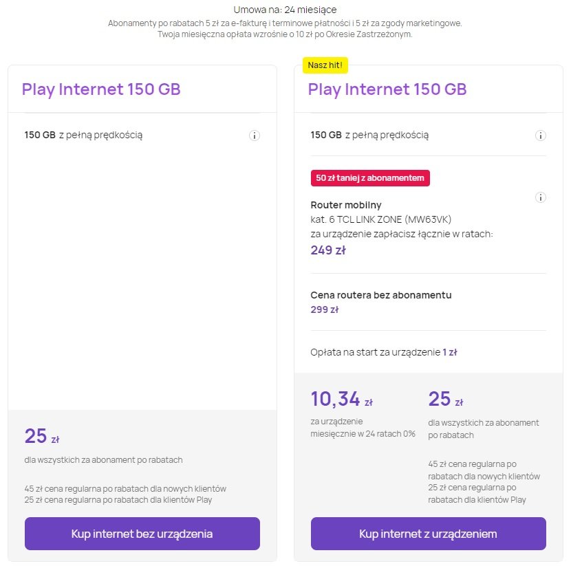 abonament Play internet mobilny 150 GB za 25 złotych fot. Tabletowo.pl