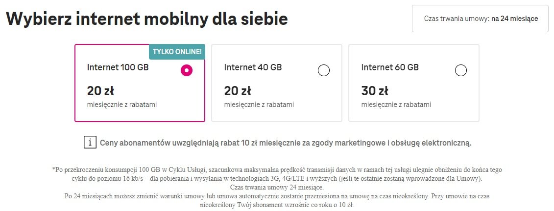 abonament internet mobilny T-Mobile 100 GB za 20 złotych fot. Tabletowo.pl