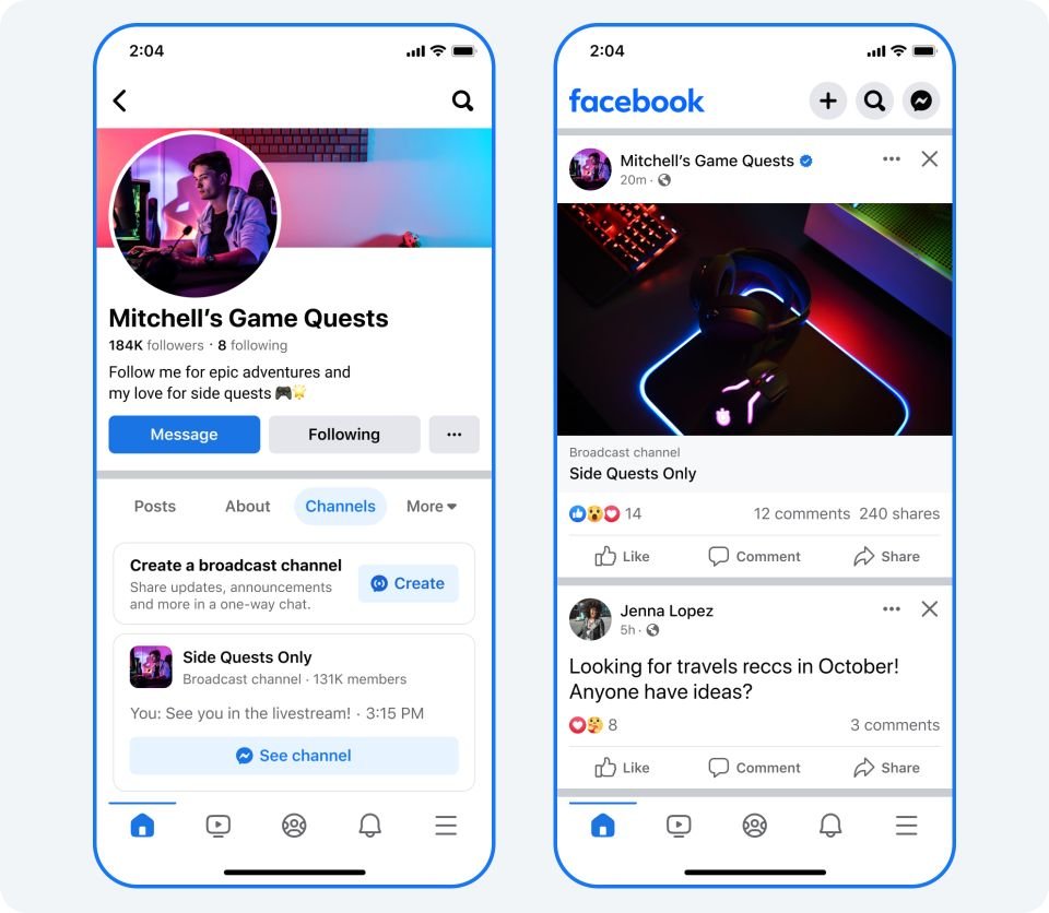 facebook kanały nadawcze broadcast channel