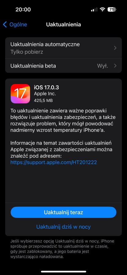 iOS 17.0.3 aktualizacjq