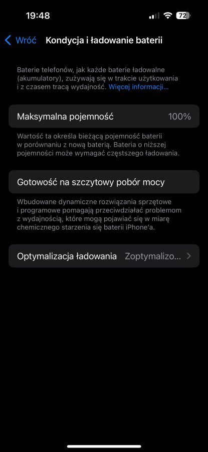 iPhone iOS funkcja kondycja baterii