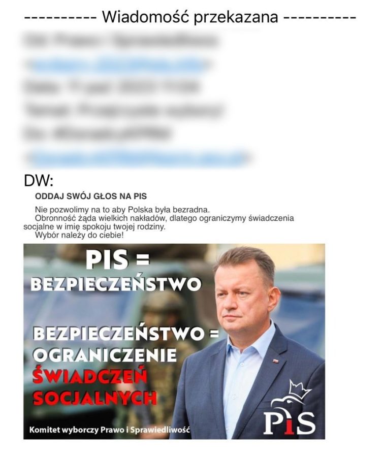 SMS, e-mail, spam PiS