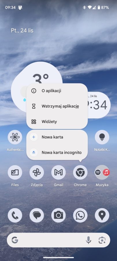 Android 14 - menu po dłuższym naciśnięciu przycisku (fot. Tabletowo)