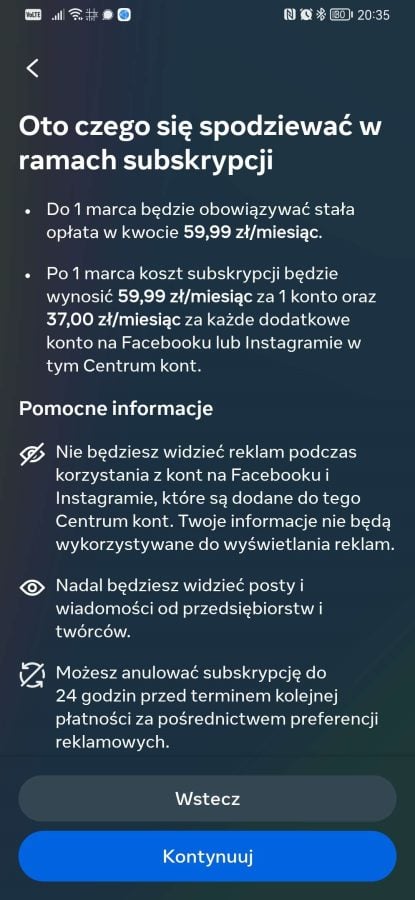 Instagram bez reklam subskrypcja Polska cena fot. Tabletowo.pl