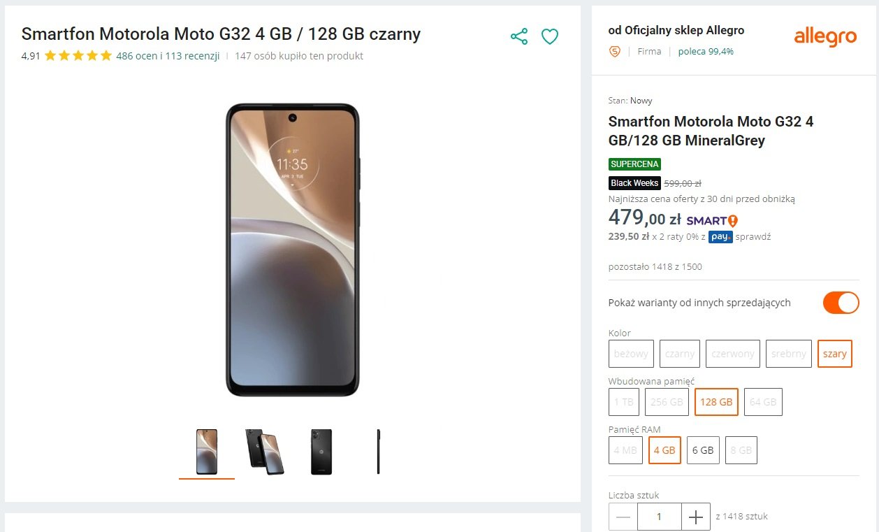 Motorola moto g32 za 479 złotych promocja Black Weeks 2023 fot. Tabletowo.pl
