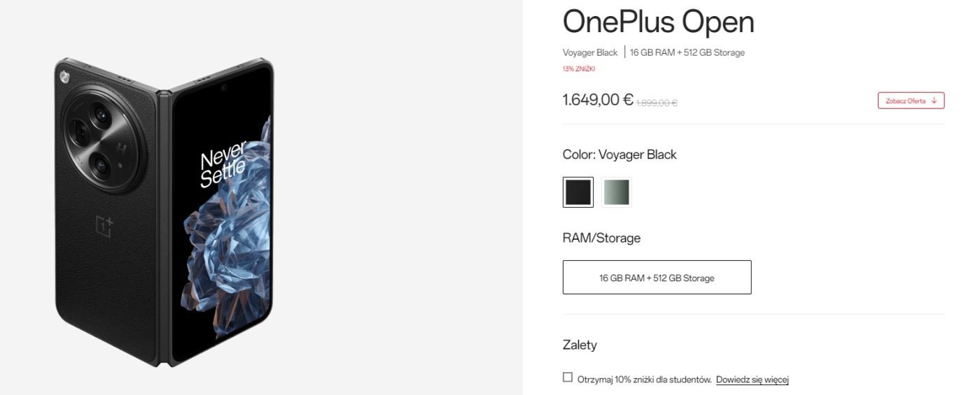 OnePlus Open czarny za 1649 euro na Black Friday 2023 fot. Tabletowo.pl