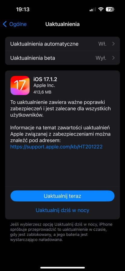 iOS 17.1.2 aktualizacja