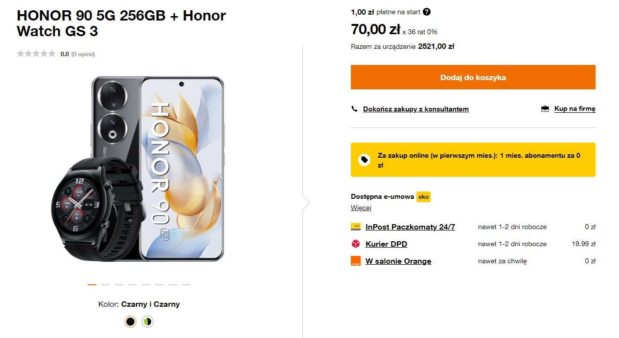 Smartfon HONOR 90 ze smartwatchem HONOR Watch GS 3 w niższej cenie w Orange fot. Tabletowo.pl