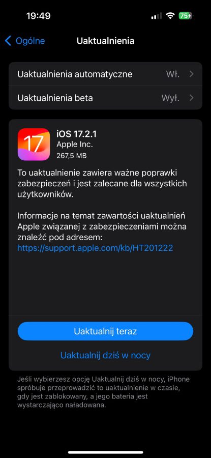 iOS 17.2.1 aktualizacja